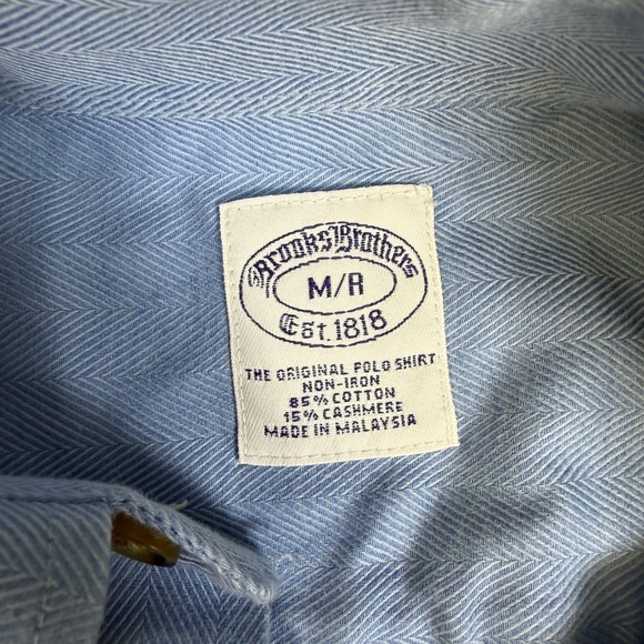 Brooks Brothers Cotton Cashmere Herringbone Button Down Shirt Blue Mens Medium R - Picture 2 of 10